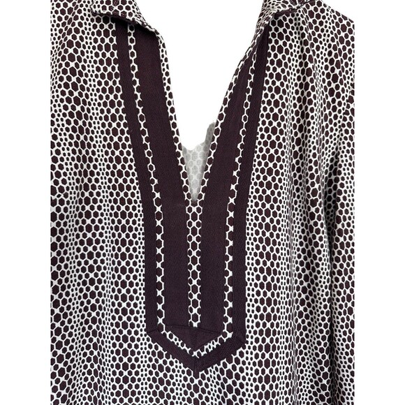 Tory Burch Brown White Honeycomb V Neck Size 6 - Picture 4 of 6